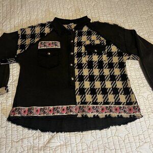 POL Shacket Oversized black/cream Houndstooth, embroidered ribbon detail, size M
